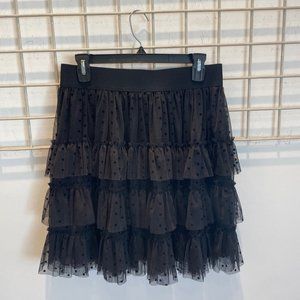 Boden Black Polka Dot Ruffle Tulle Mini Skirt size 8. NWT.